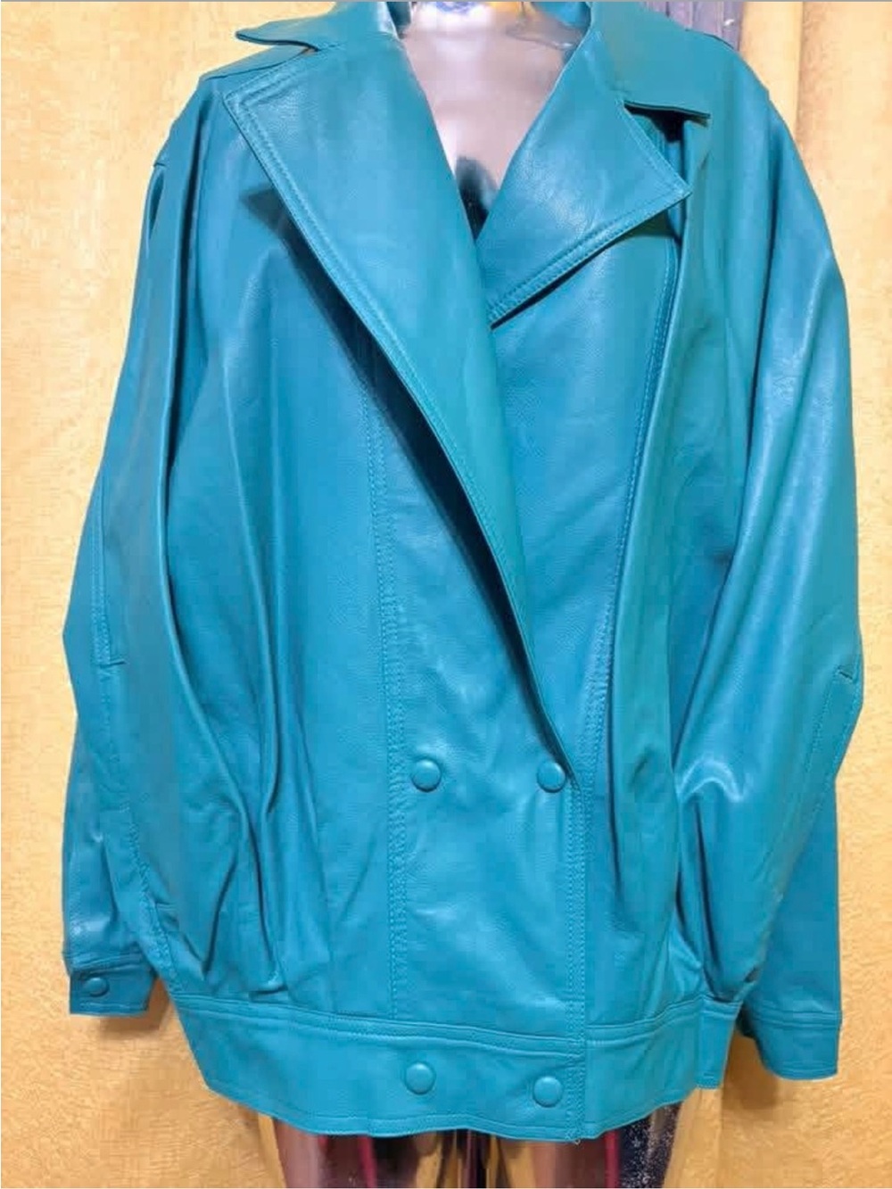 Nasty Gal Oversized Teal Leather Double-Breasted Jacket